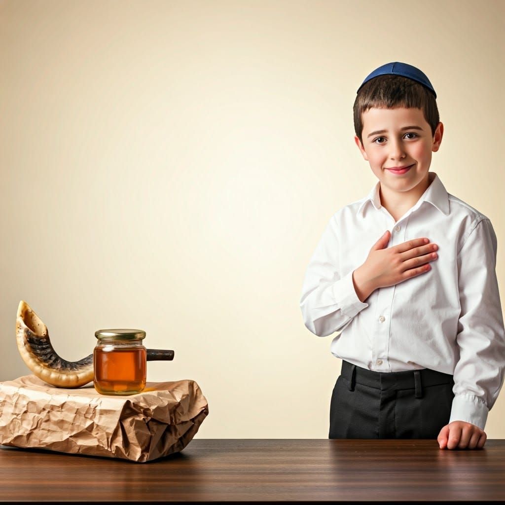 Tender Moment: Boy with Shofar and Honey