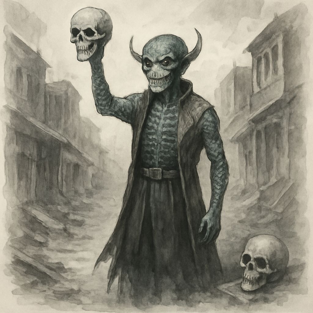 Evil Alien Celebrates Victory in Watercolor Wasteland