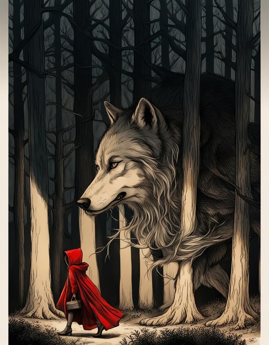 Little Red Riding Hood Sketch: Wolf in Forest