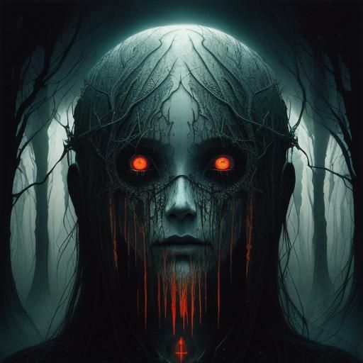 Surreal Dark Monster in Dreamlike Landscape