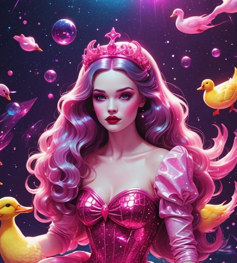 Snow White Space Mermaid with Pink Sparkles