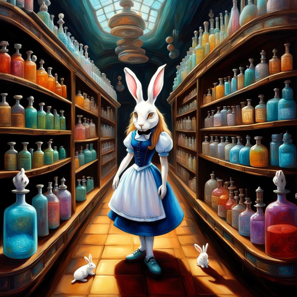 Alice in Wonderland in a Sci-Fi Apothecary
