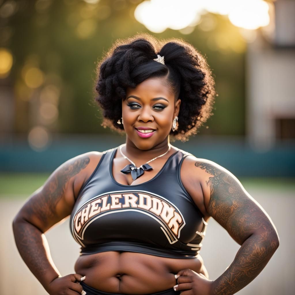 Ebony Cheerleader with Tattoos: Professional Photography