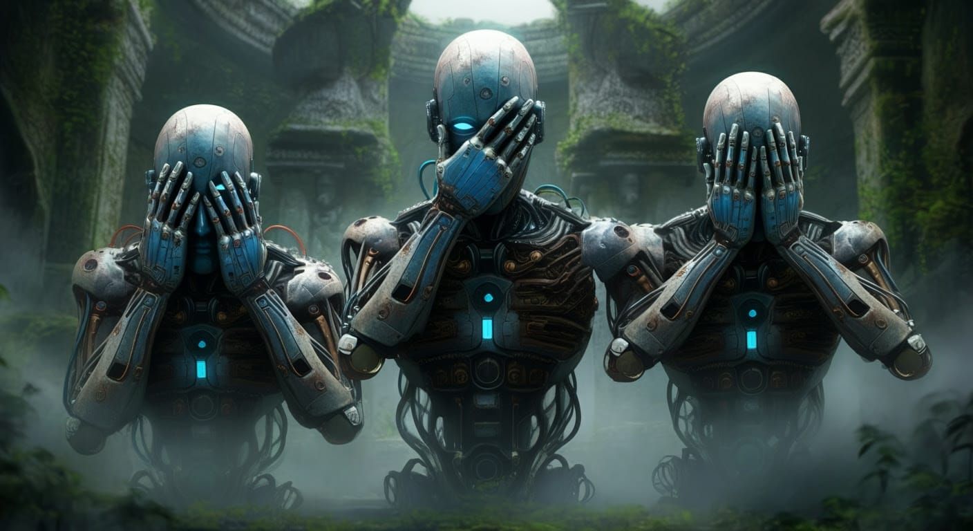 Biomechanical Guardians Embodying See No Evil Concept