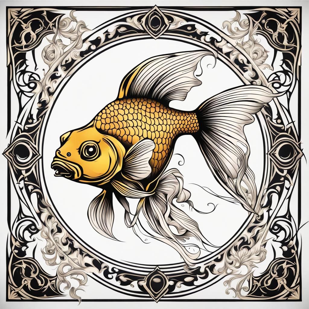 Gothic Tattoo Style Golden Goldfish