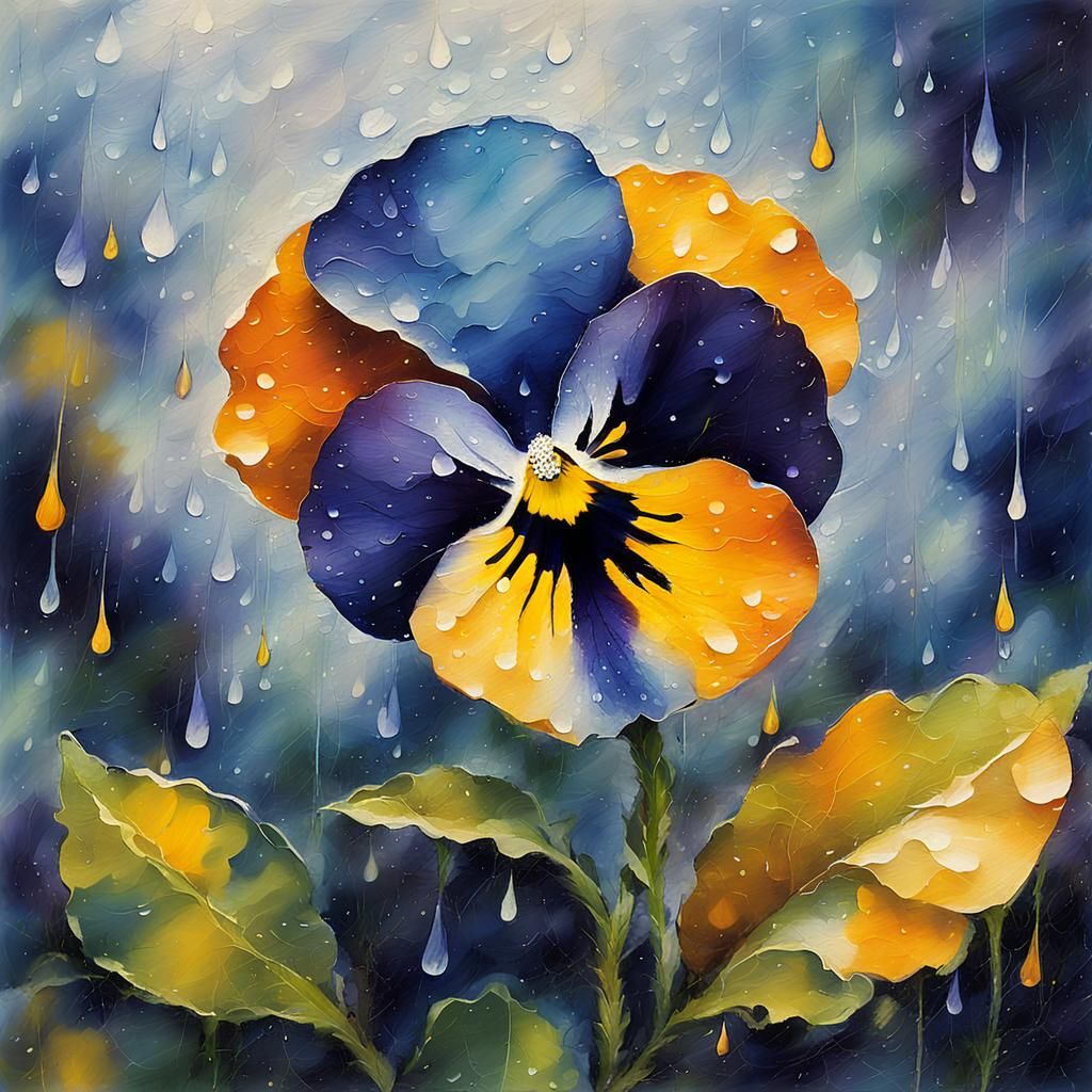 Lonely Pansy in Rainy Clearing: Abstract Expressionism
