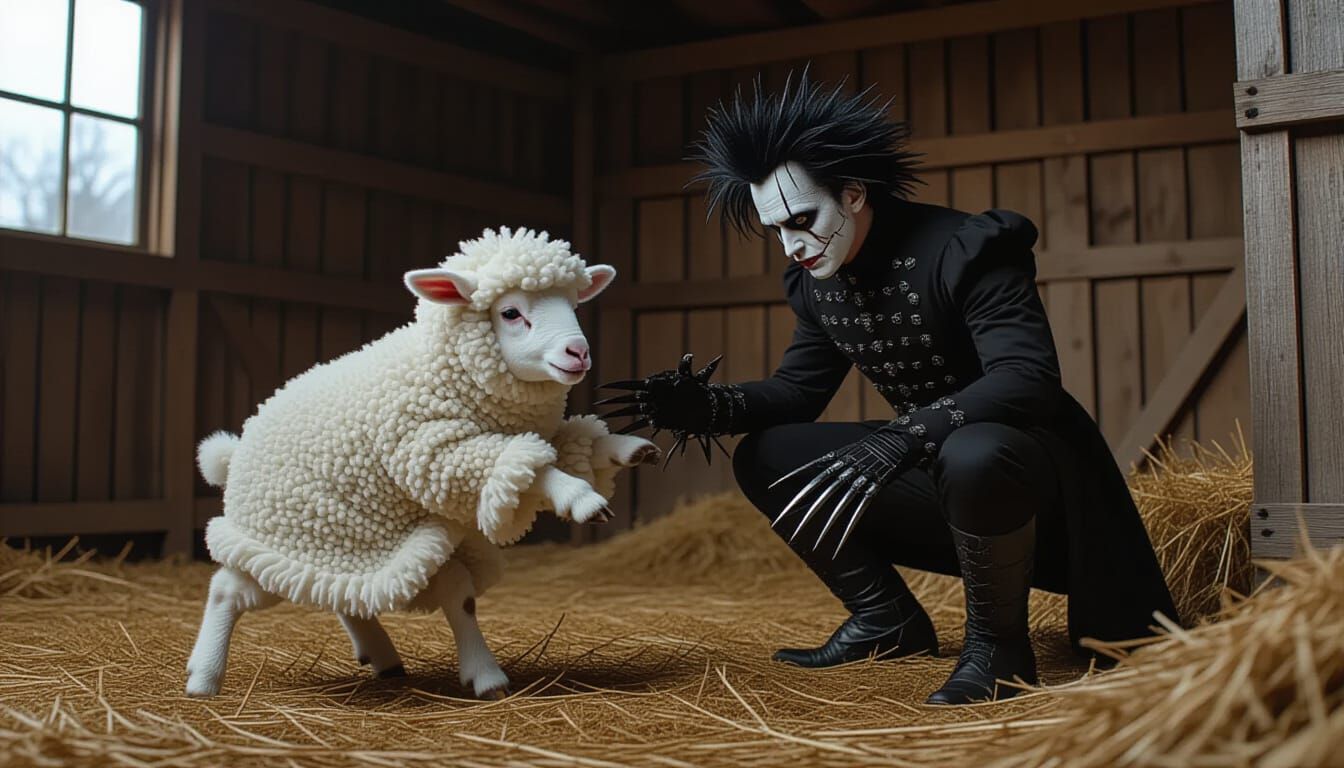Lamb's Eerie Escape: A Burton-esque Scene