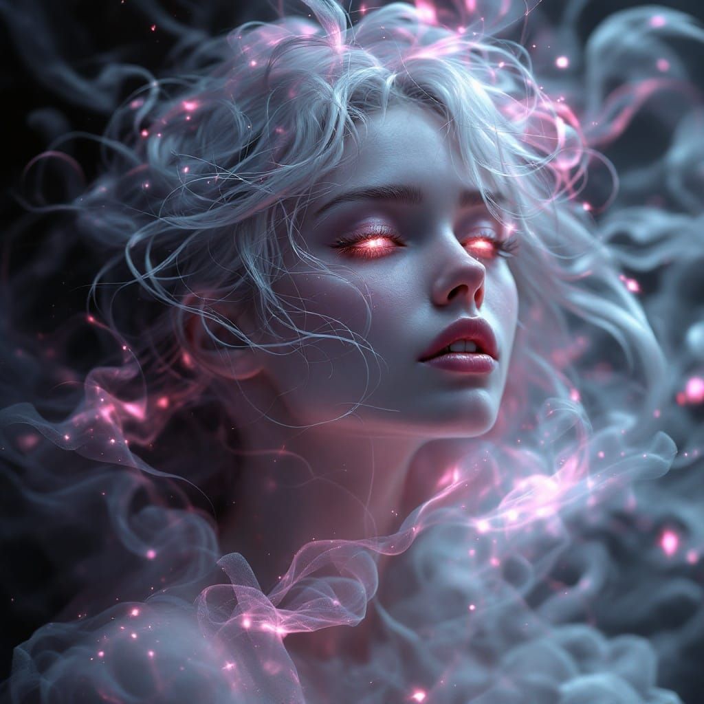 Ethereal Woman Emerges from Mystical Smoke