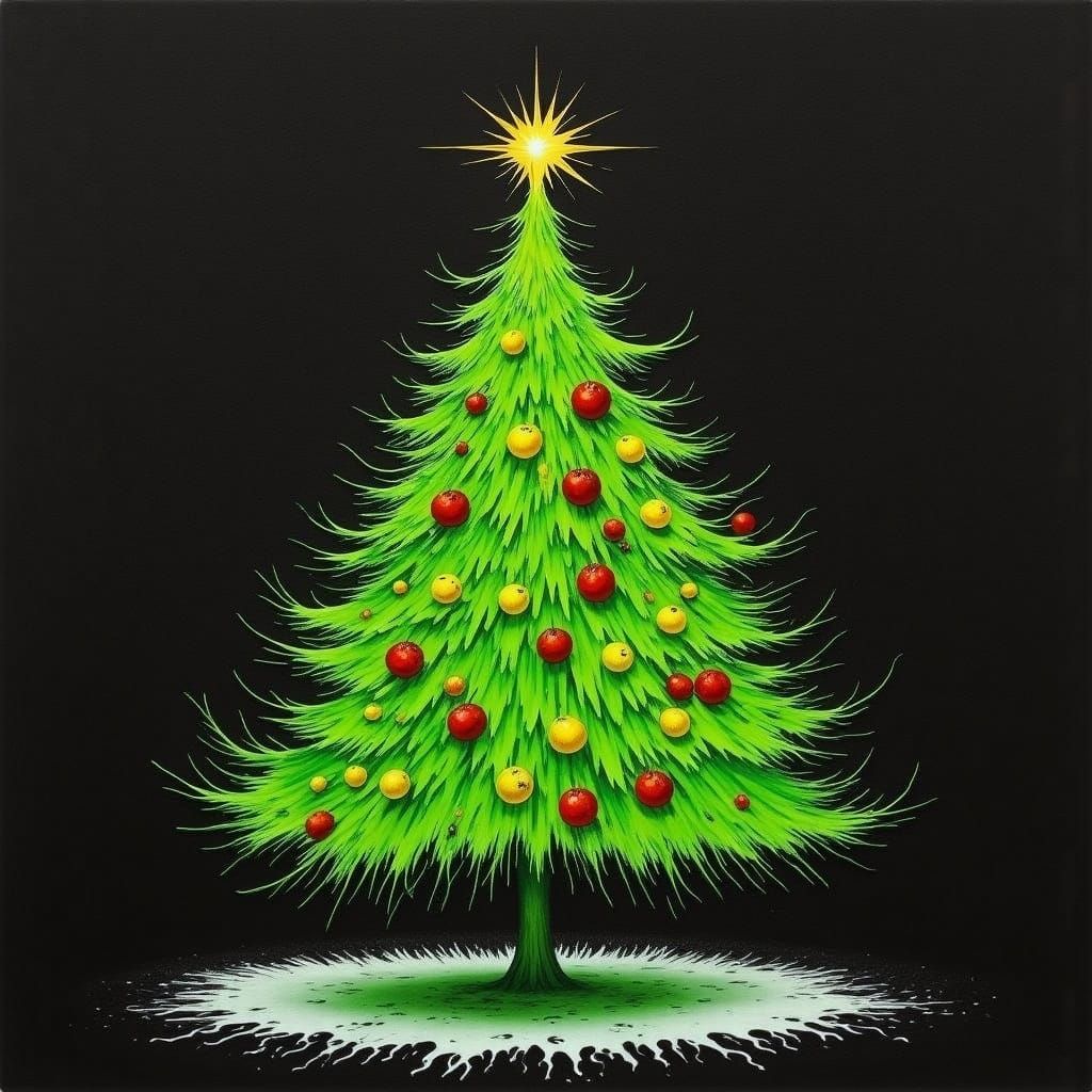 Surreal and Moody Grinch Christmas Tree in Lime Green