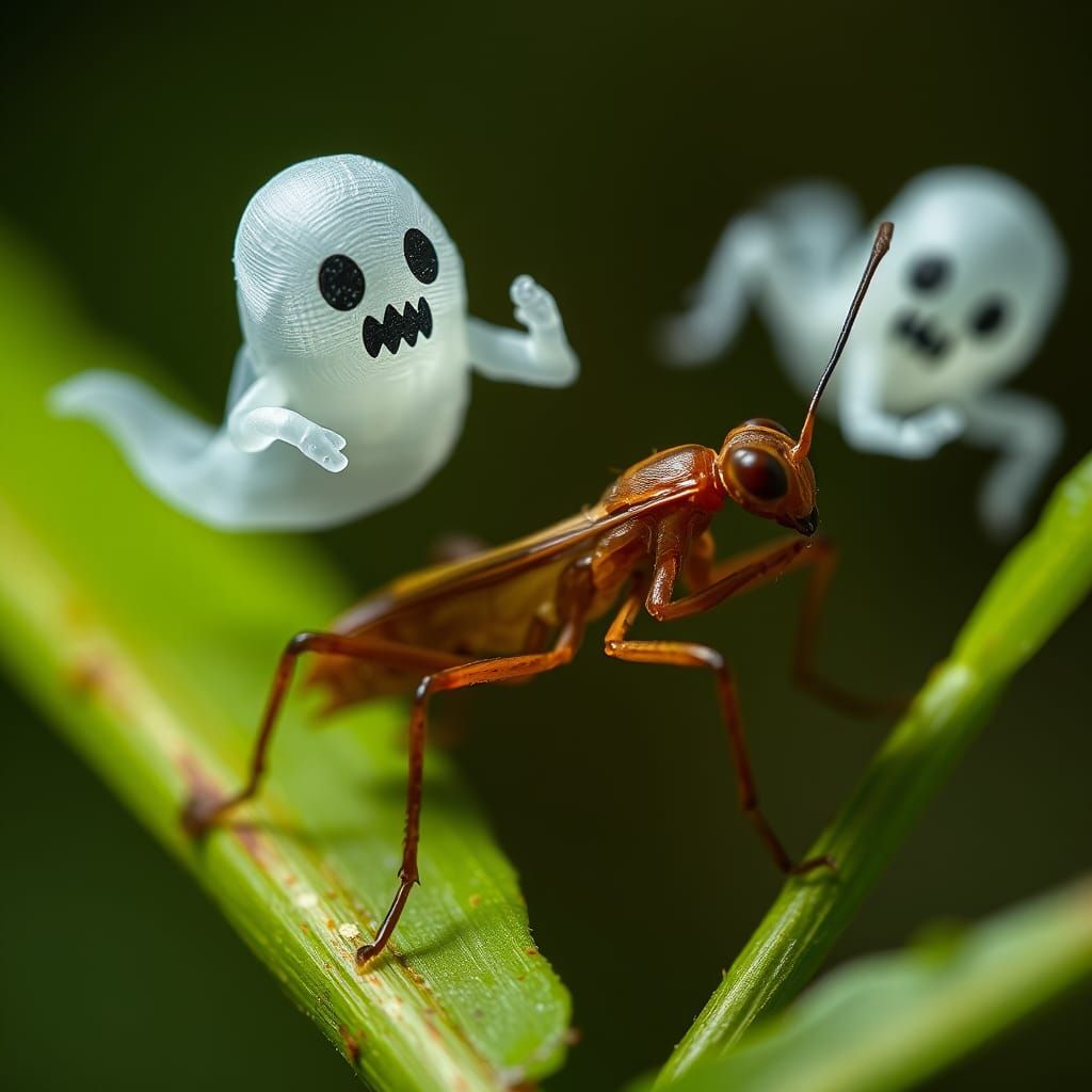 Ghost Ants Spooking a Grasshopper