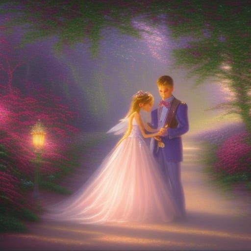 Ethereal Father Daughter Dance in Kinkade Style