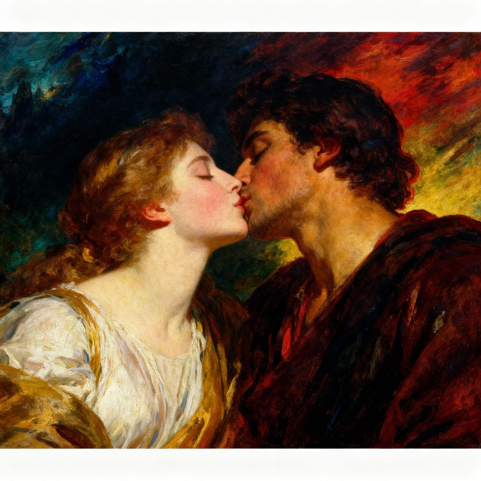 19th Century Romantic Kiss in Dramatic Light