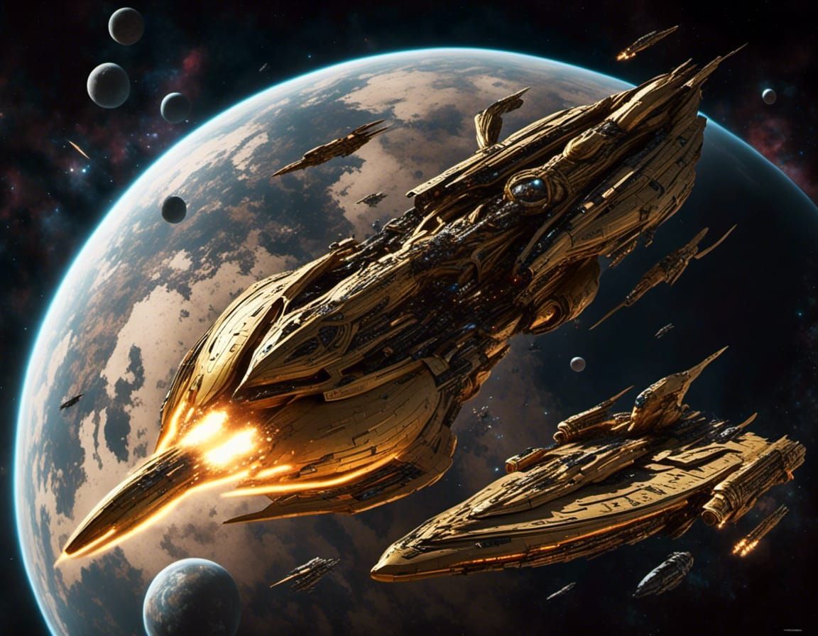 Gothicpunk Dark Gold Starship for War