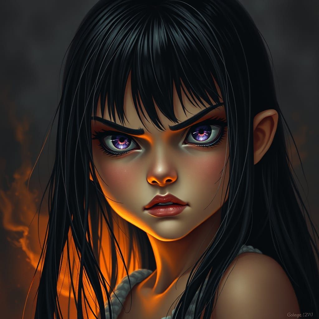 Moody Portrait of a Girl with Violet Eyes