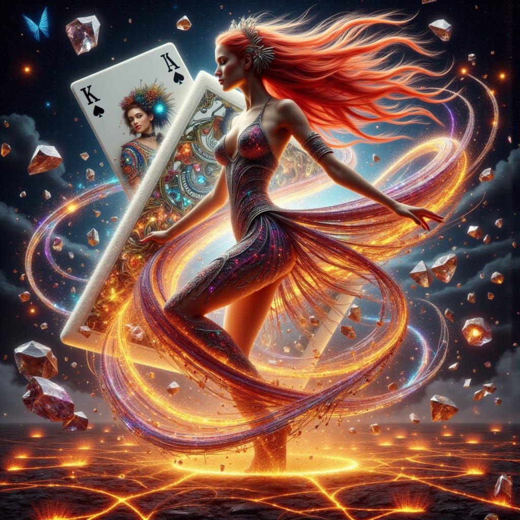 Enchanted Cabaret Dancer Erupts from Glowing Card