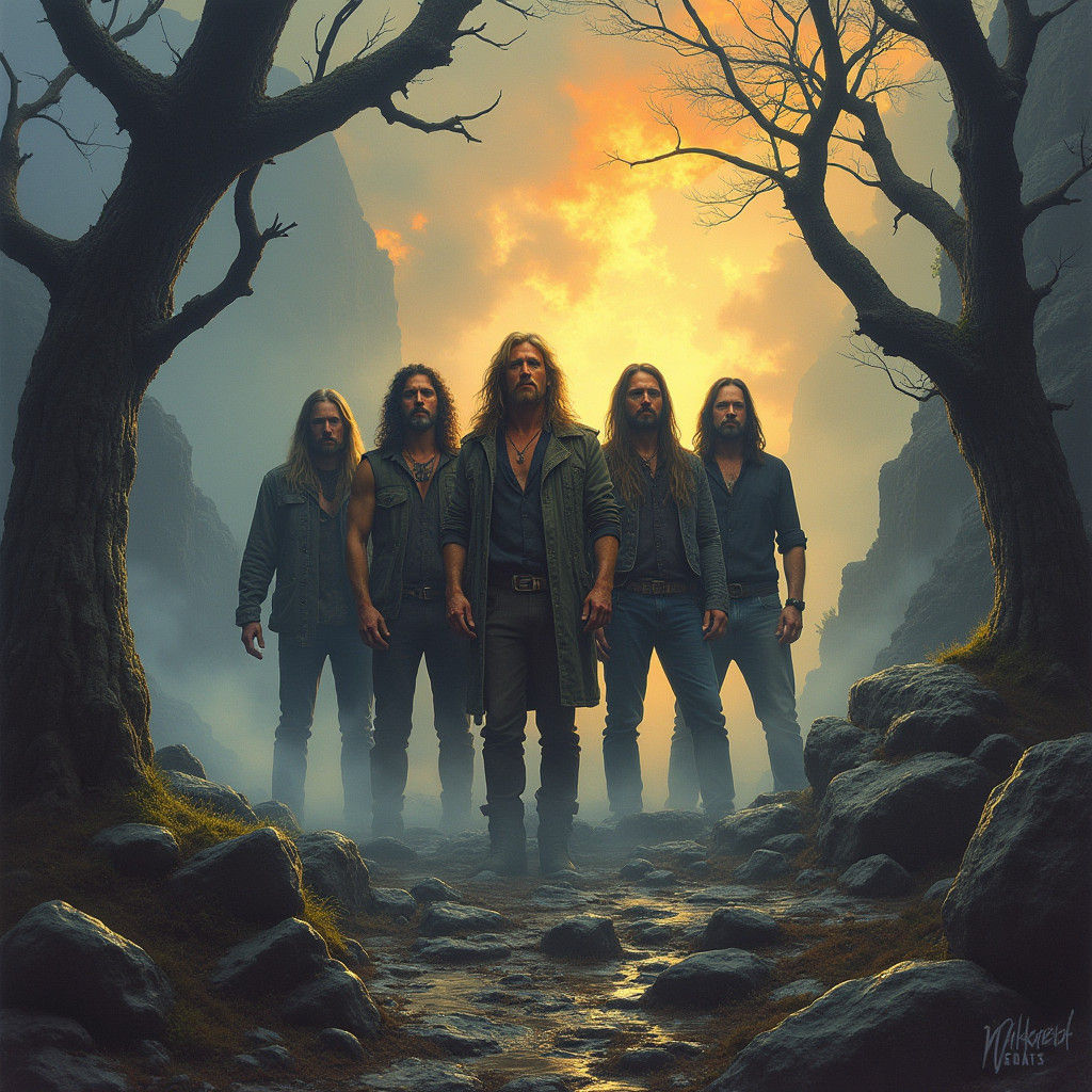 Hard Rock Band in Mystical Landscape, Album Art