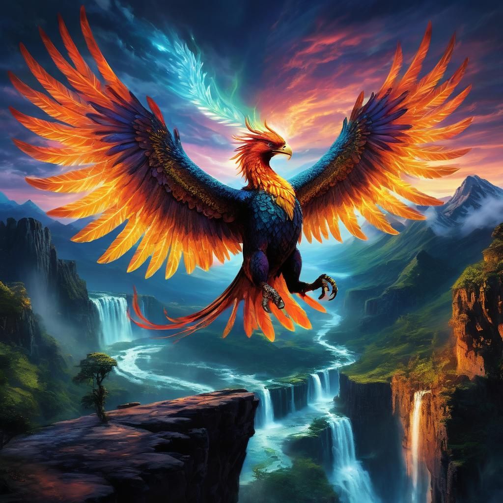 Mythical Creature Soaring Through Magical Landscape