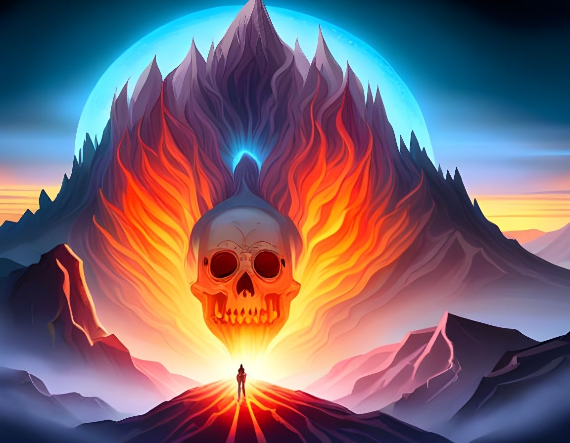 Skull Mountain Volcano Eruption with Cosmic Lighting