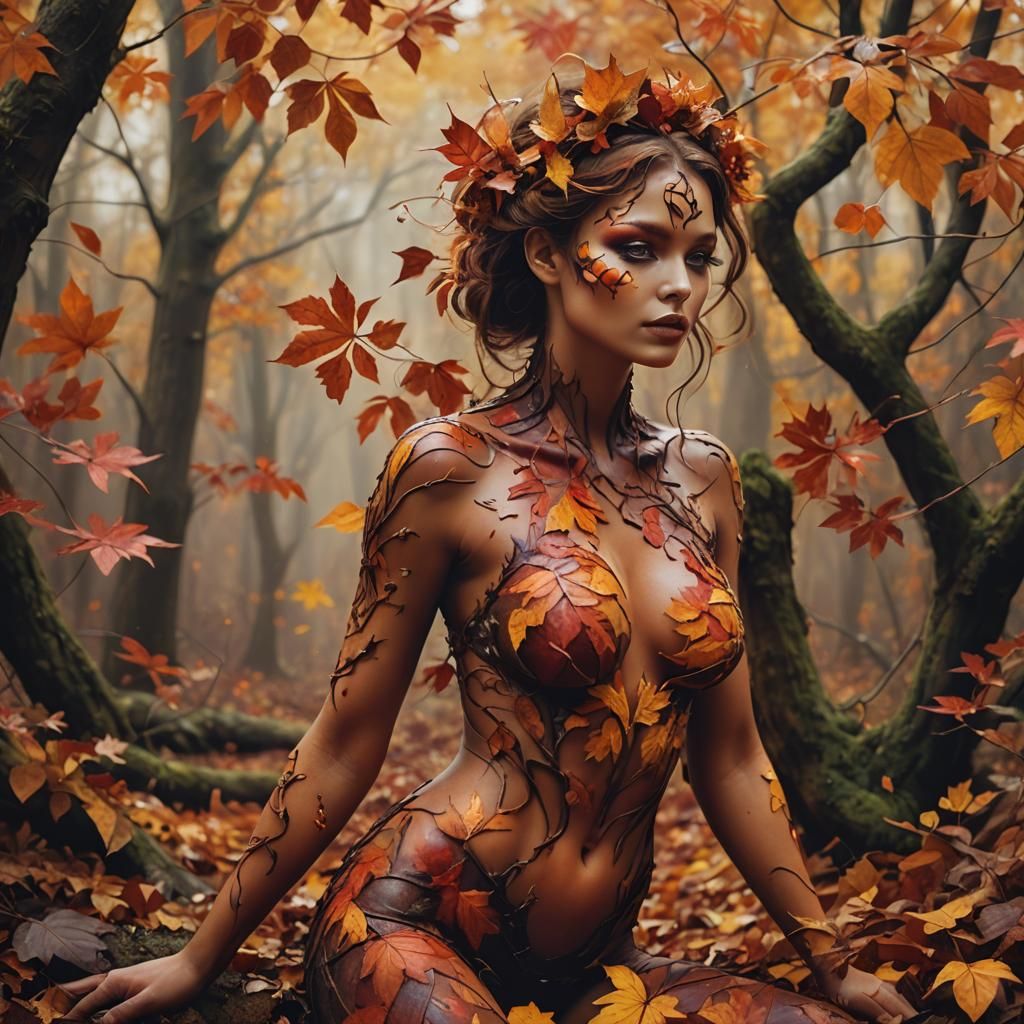 Autumn Leaves Body Painting in Matte Style
