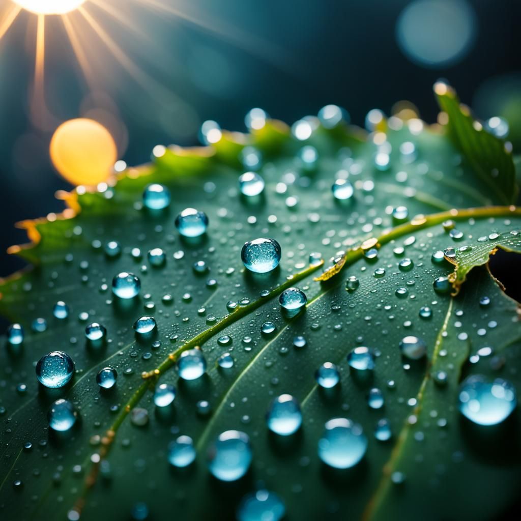 Macro Photograph of Water Droplets Forming on Leaf