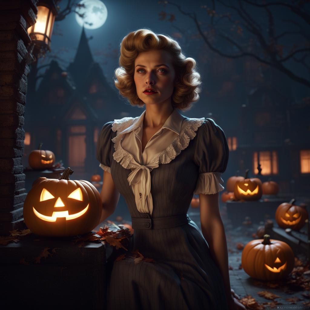 1940s Halloween in Moonlight: Digital Art