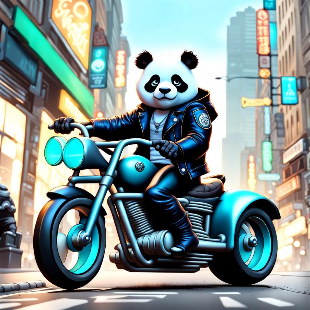 Chibi Panda Rides Harley: Maximalist Pastel Art