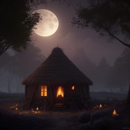 Fantasy Village Under Starry Night