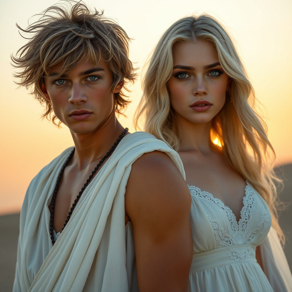 Epic Sunset: Young Heroes in White