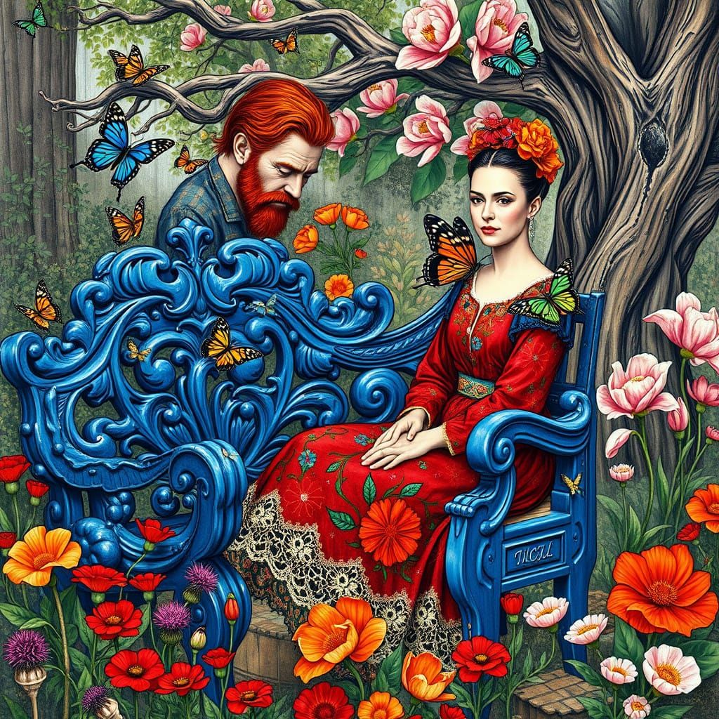 Van Gogh Paints Frida Kahlo in Charcoal Drawing