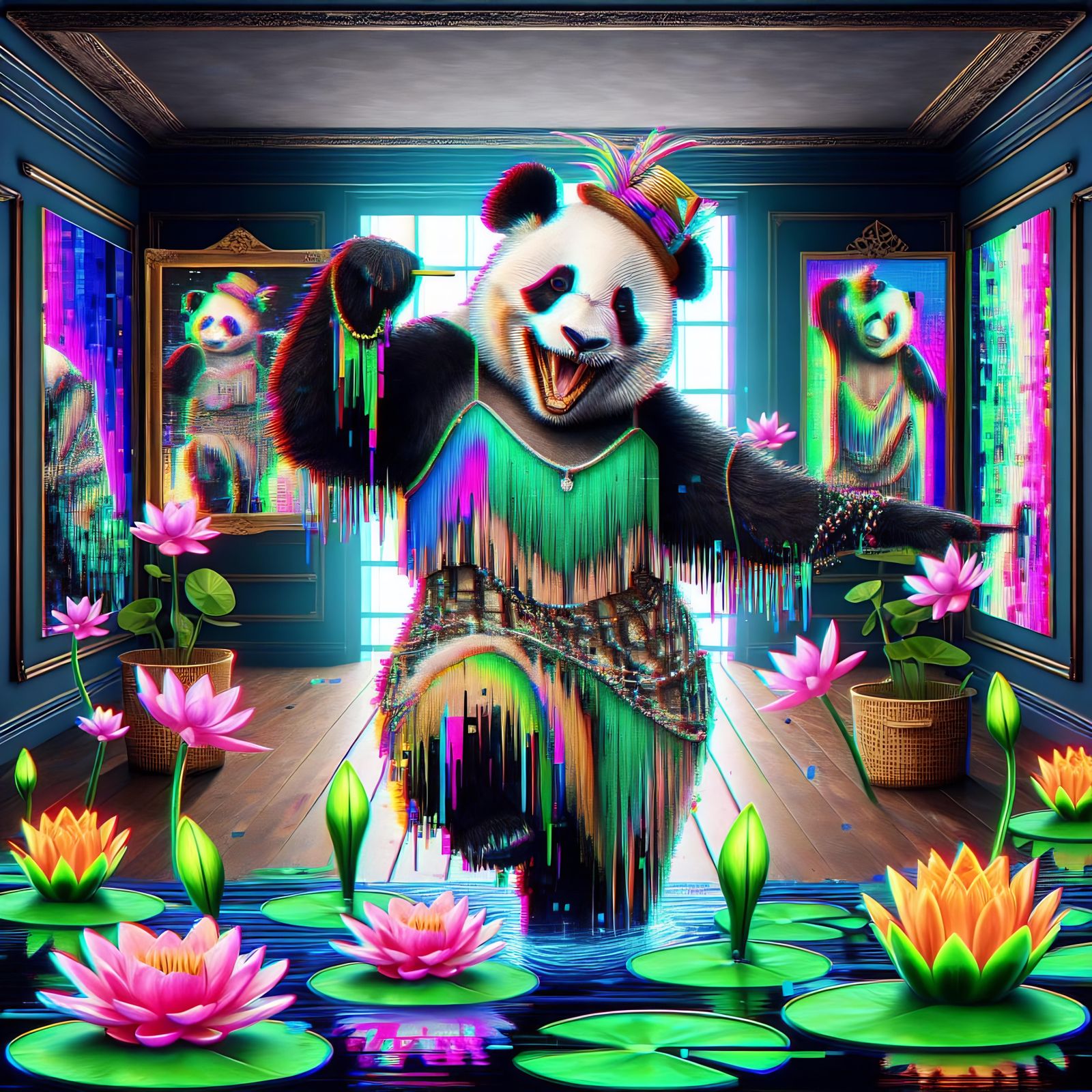 Panda in Datamoshing Harlequin Flapper Style