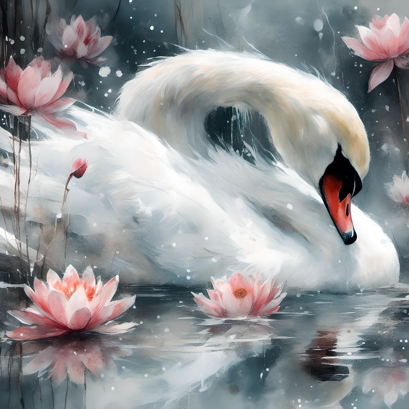Watercolor Swan in Muted Isolation Dreamscape