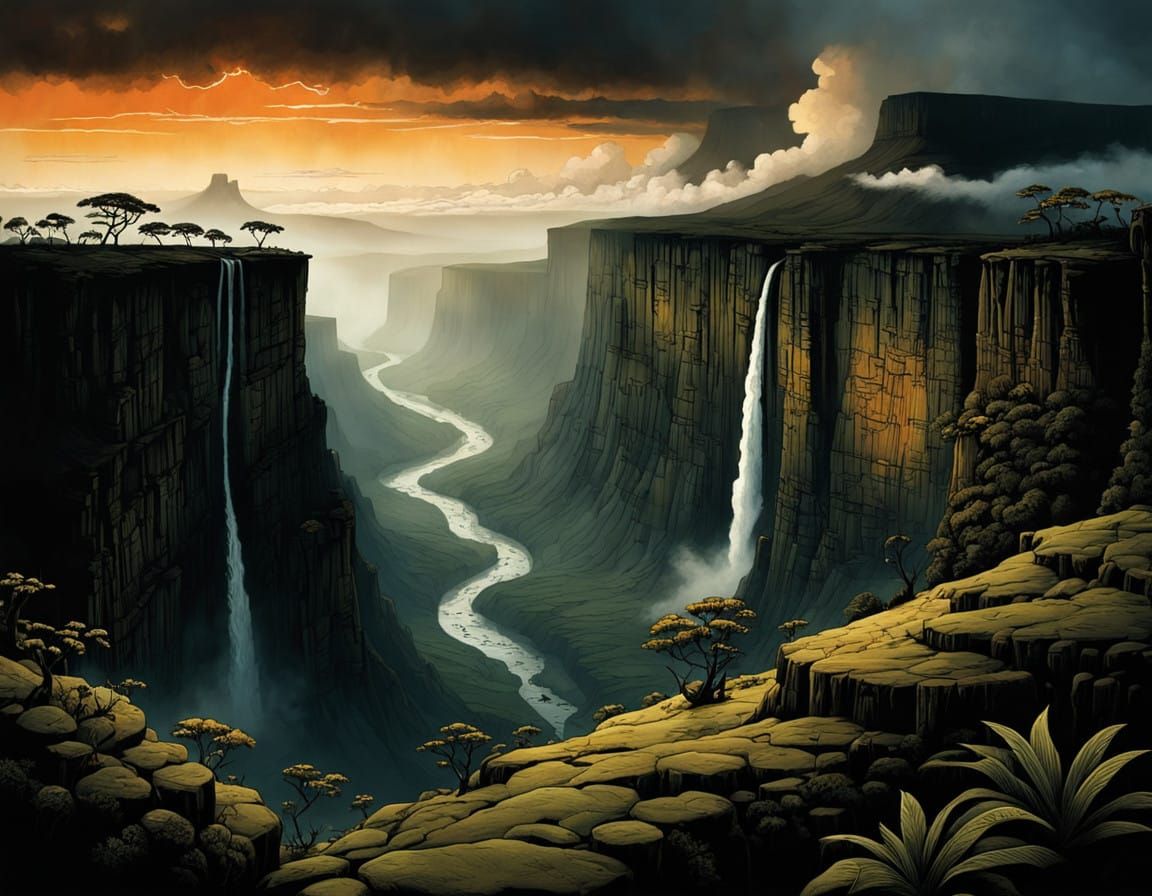 Intricate Landscape of Mount Roraima in Detailed Art