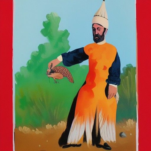 Man Holding a Turkey: Gouache Painting