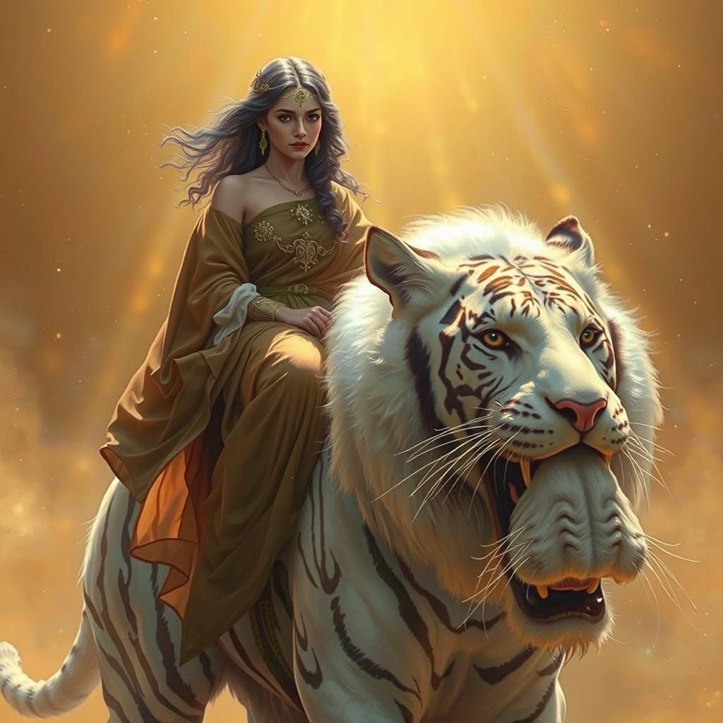 menunggangi harimau putih yang jinak. surrealism Salvador Da...