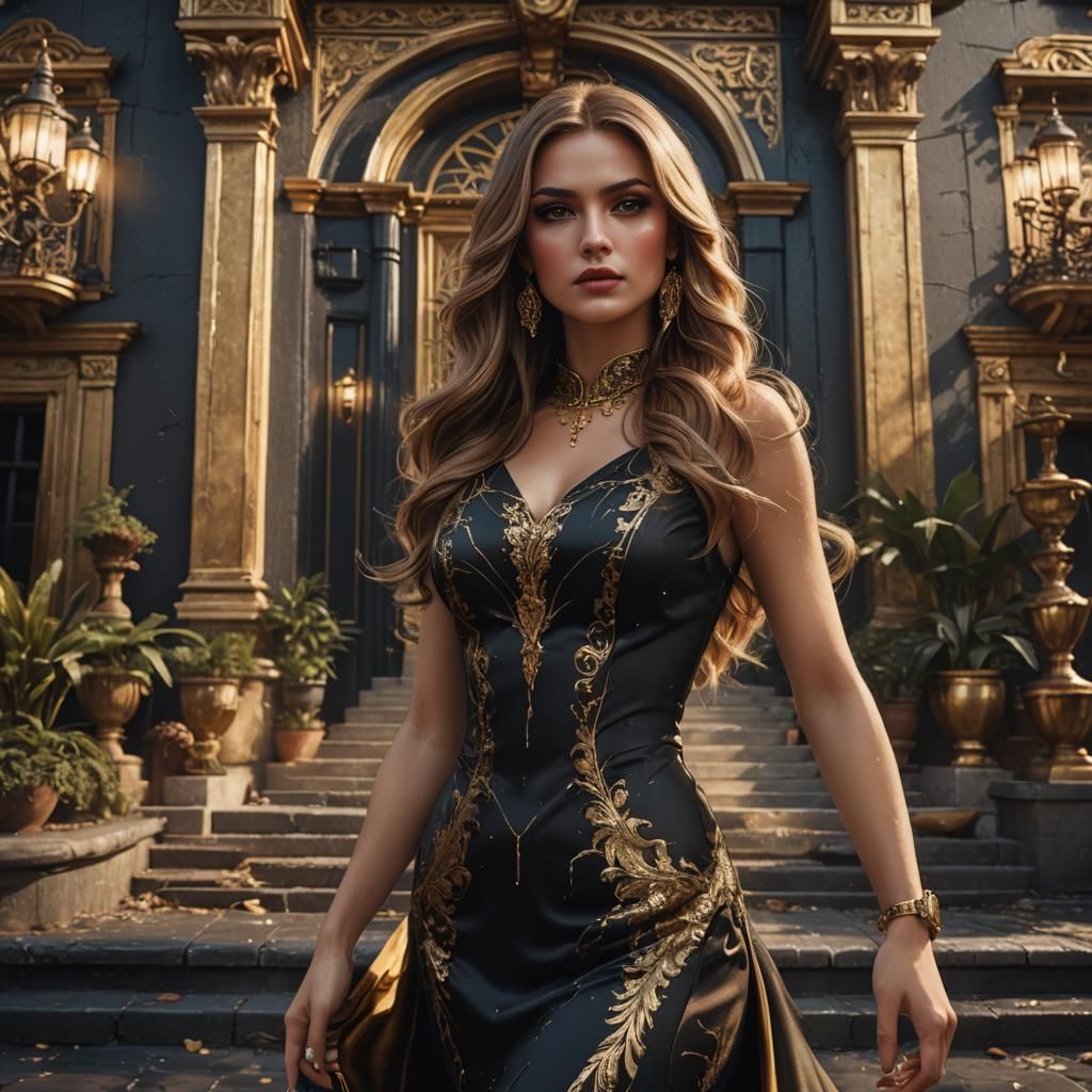 Elegant Mafia Woman in 80s Mansion, Digital Art