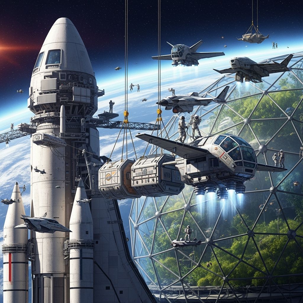 Giant Rocket Construction in Earth Orbit