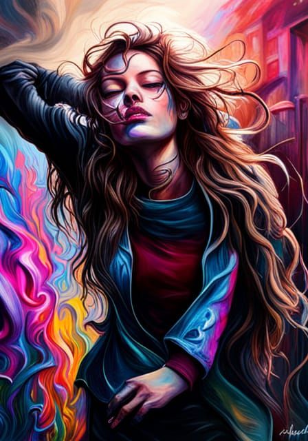 Blissful Death Graffiti Art in Polychromatic Style