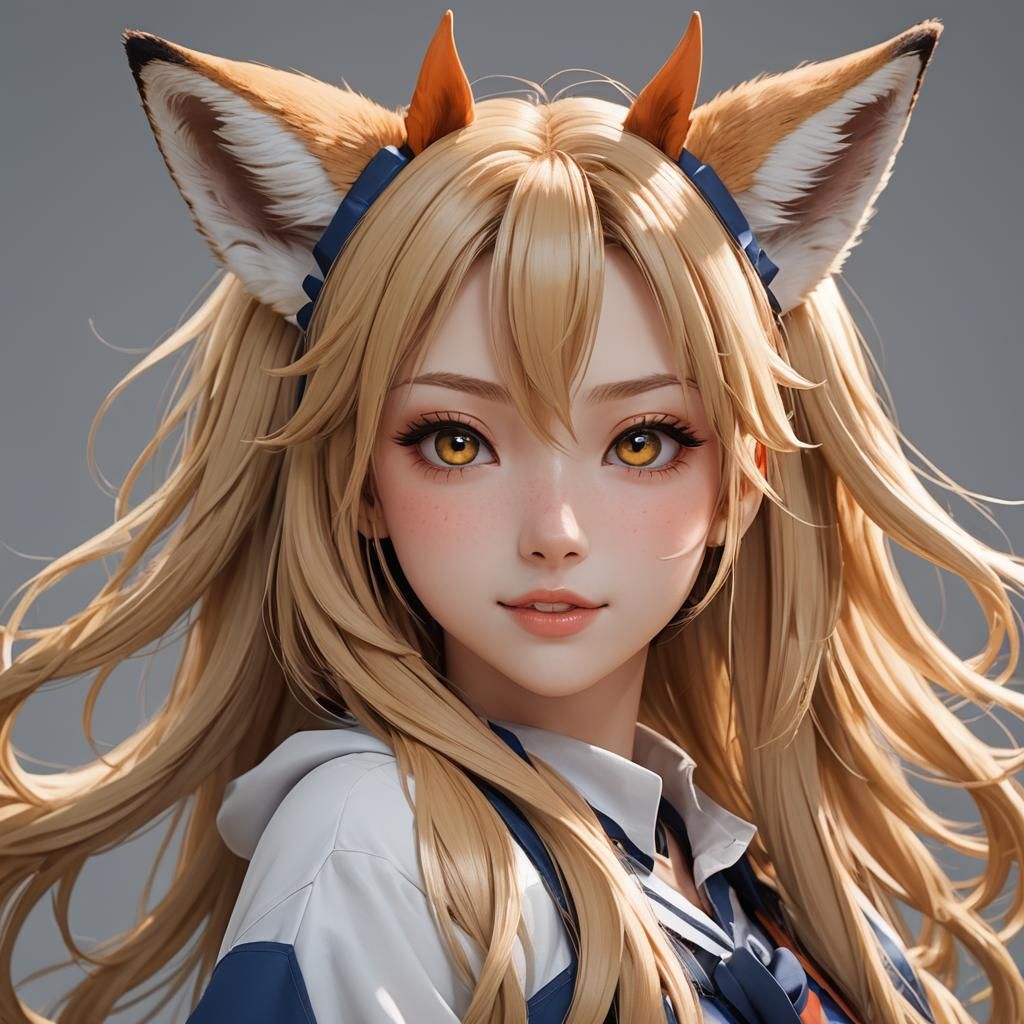 Anime Girl with Fox Features in 3D Style