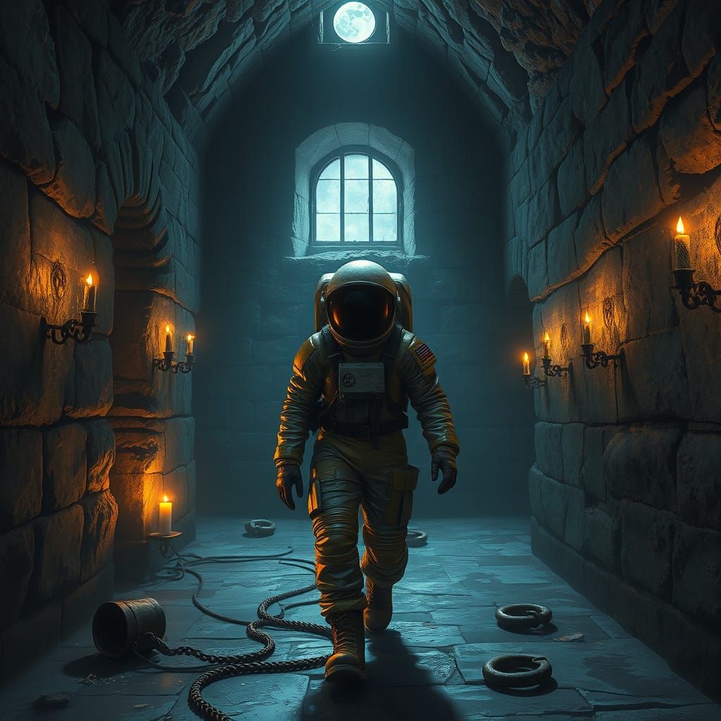 Ancient Dungeon Expedition in a Futuristic Spacesuit