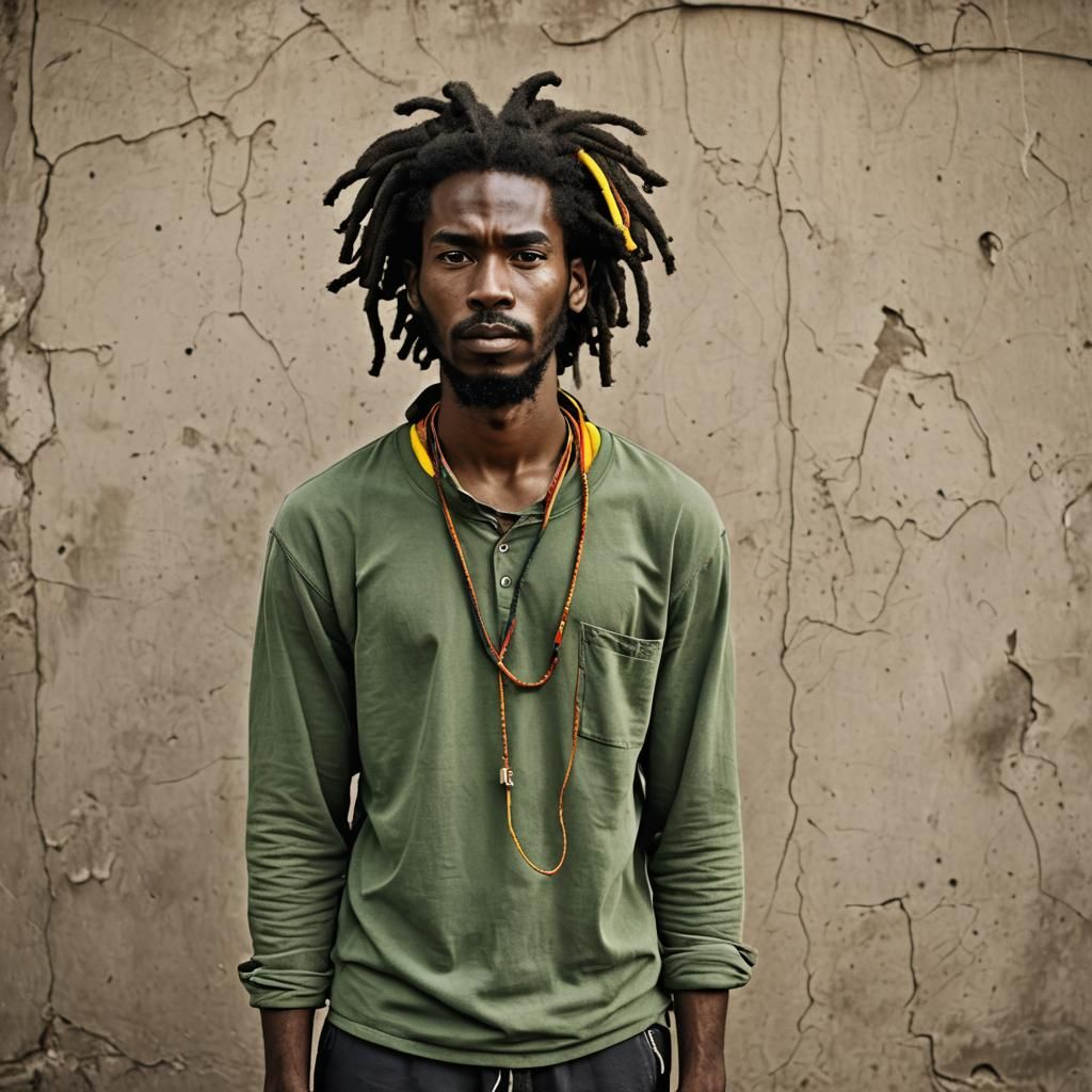 Portrait of Man with Tied Dreadlocks