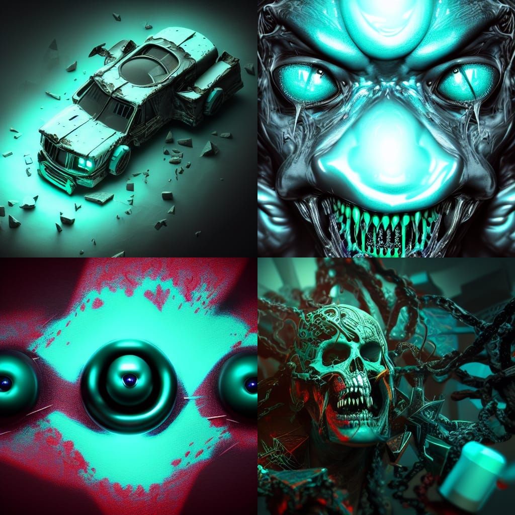 Ominous Teal and Black Chaos: Photorealistic 8K Art