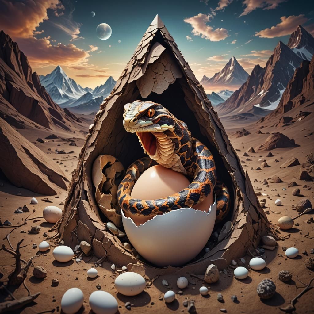 Viper Snake Hatching in Chromatic Surrealism