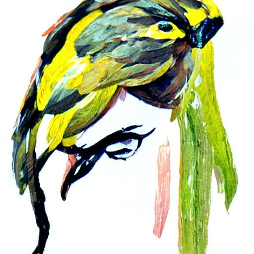 Sparrow with Wig: Detailed Gouache Painting