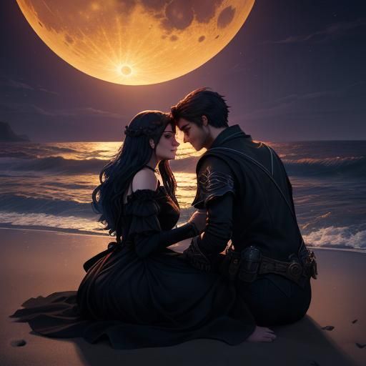 Twilight Beach: Young Couple in a Detailed Matte Painting
