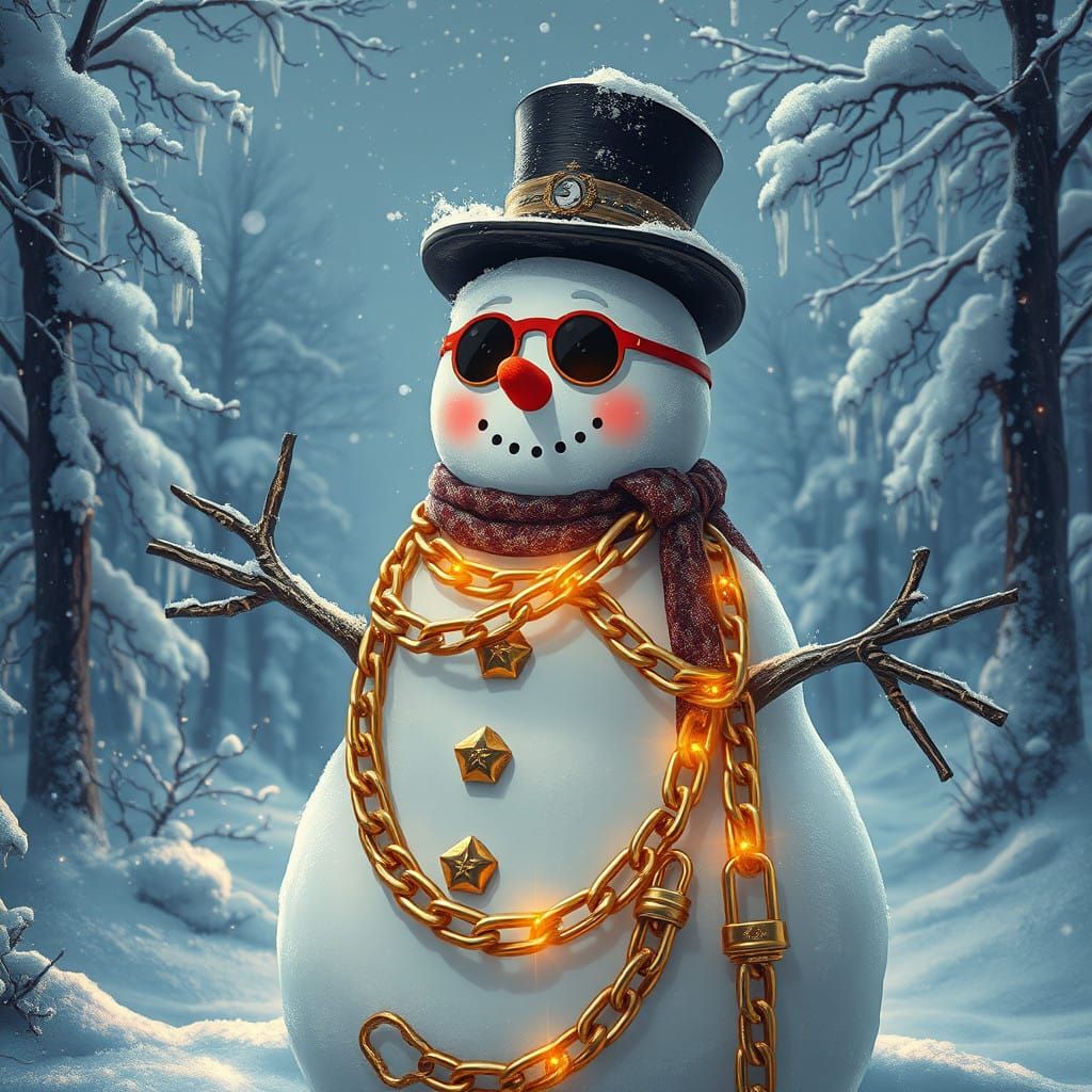Golden Snowman Rules Frosty Urban Winter Wonderland