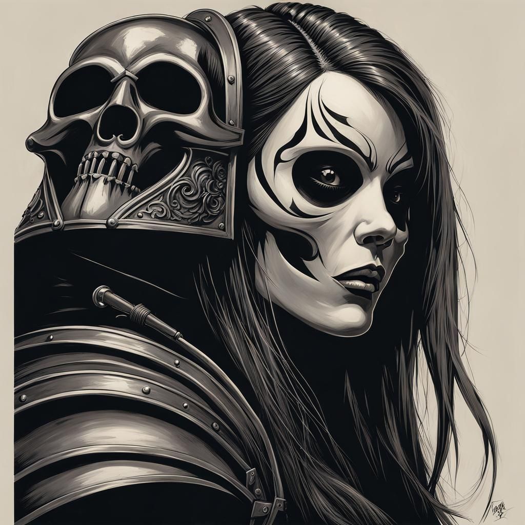 Girl with Death Mask in Comic Book Style