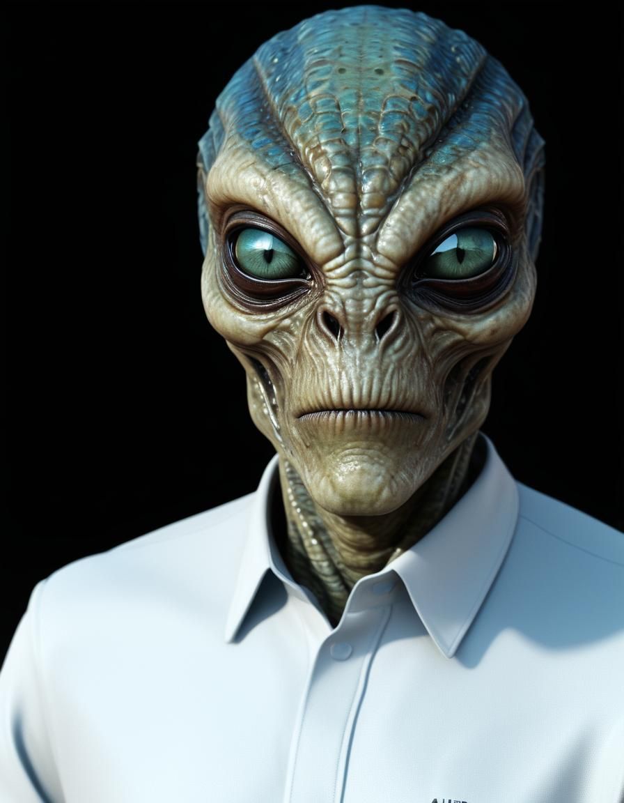 Photorealistic Alien Face Close-Up: Digital Art