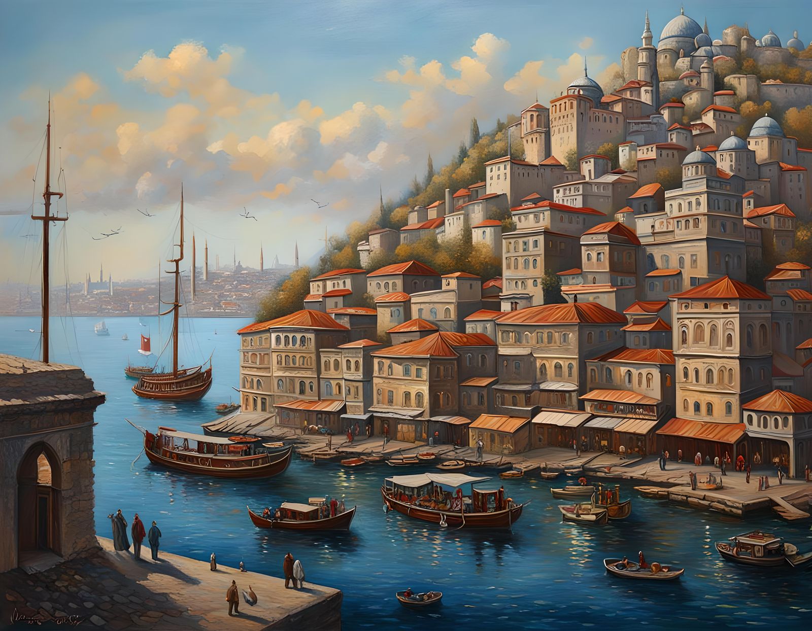 Bosphorus Istanbul: Ethereal Oil Painting of a Big Screen