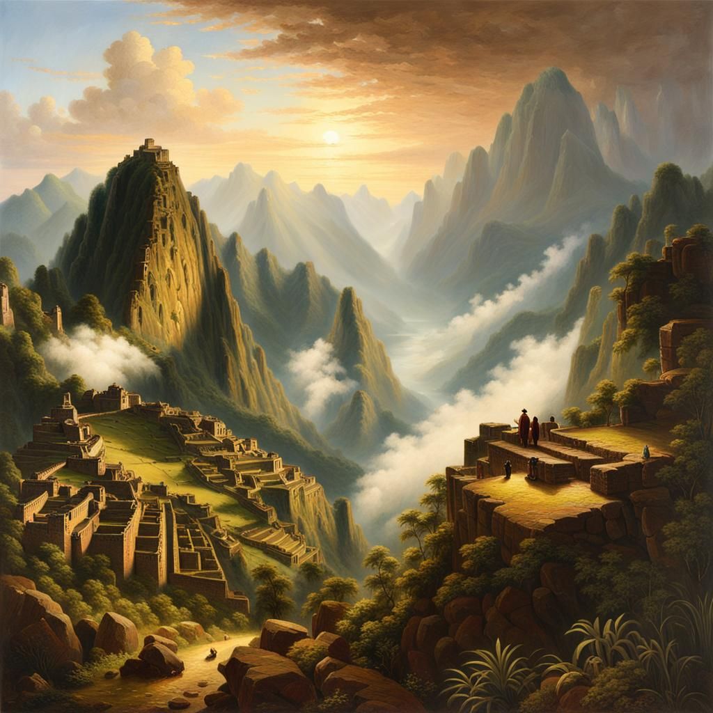 Machu Picchu Landscape Painting in Hudson River Style