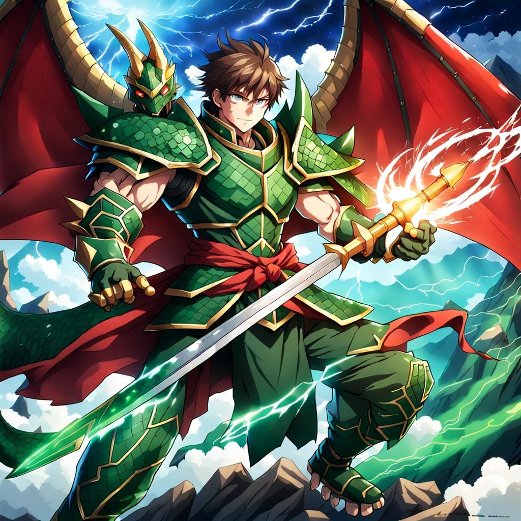Armored Warrior with Emerald Sword in Anime Style